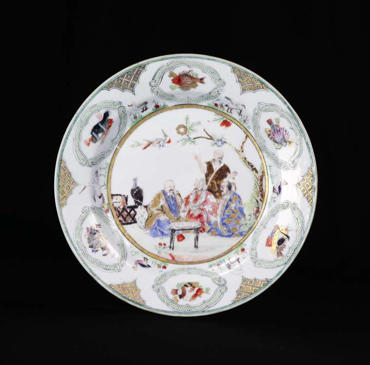 Chinese export porcelain plate with the Pronk design, The Doctors' visit to the emperor